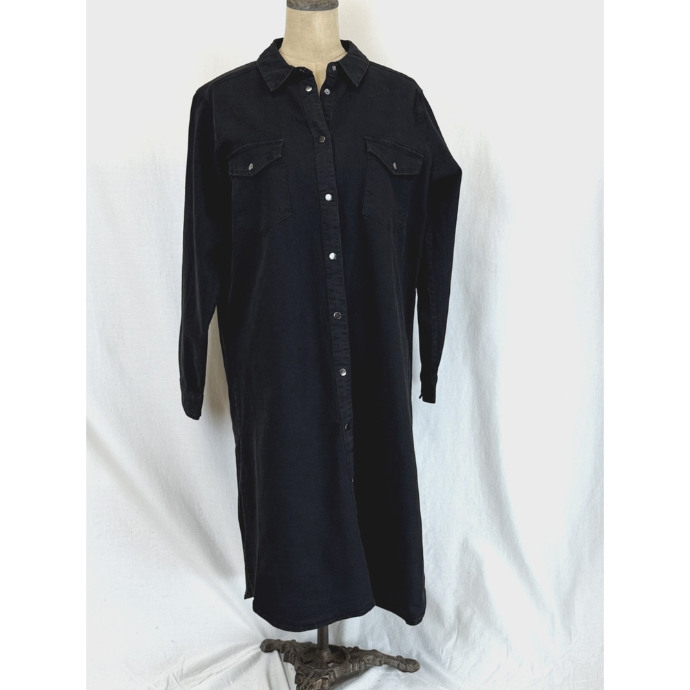 NWT Soya Concept BOUTIQUE Black Denim Snap Front Dress / Jacket #0412 XS